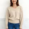 Outono e Inverno 2026 Novo Estilo Estilo Preguiçoso Retrô Design de Gola Malha Simples e Versátil Suéter de Cor Pura para Mulheres