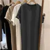 Nova Camiseta Longa Feminina Plus Size Coreana de Manga Curta, Vestido Longo de Verão Acima do Joelho Estilo Preguiçoso para Praia, Vestido de Celebridade da Internet