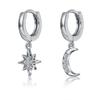 S925 agulha de prata micro inset brincos de mulher assimétrica estrela lua brincos requintado diamante brincos elegante luz brincos de luxo