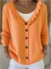 2026 Nuevo Estilo Europeo y Americano Otoño/Invierno Cárdigan de Punto Fruncido Color Sólido Casual Moda Suéter Abrigo con Cuello en V para Mujer