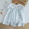 Vestido Nuevo de Princesa para Niñas Verano Estampado de Dibujos Animados Lindo Mangas Abullonadas Kt Cat Soñador Dulce Cuello de Muñeca con Flores Manga Corta