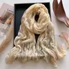 Bufanda de Algodón Lino Plisada de Color Sólido para Mujer Otoño Invierno Estilo Nuevo Chal Texturizado Arrugado Ligero Transpirable Versátil Larga de Seda