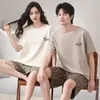 Pijama de Verão para Casal, Shorts de Algodão Puro de Manga Curta, Roupas de Casa Casuais Vestíveis Estilo Coreano Feminino Listrado, Conjuntos de Verão Masculinos
