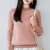 Suéter de punto acanalado 100% algodón puro para mujer, cuello semi-alto, camiseta base ajustada, adelgazante, cálida, top elegante