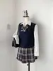Suéter Cardigan Liso Original JK Uniforme Tricô Colete Gola V Escolar para Alunos no Outono, Inverno e Primavera