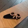 Pinza para el pelo de terciopelo vintage de alta gama con lazo de pedrería, Pinza lateral de moda y elegante con pedrería