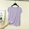 Nueva camiseta fina de verano para mujer con cuello en V y manga corta de seda ecológica, adecuada para usar en capas, estiliza la figura y se puede usar como prenda exterior con diseño de hombro normal