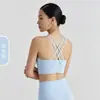 Novo top cropped esportivo de costas cruzadas escovado dupla face, sutiã esportivo à prova de choque para yoga, peça externa esportiva de alta elasticidade para fitness