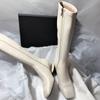 Botas de Mujer Elegantes Versátiles de Punta Cuadrada con Tacón Grueso Caladas con Cremallera Lateral hasta la Rodilla