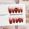 Rosa Seco Puro Hecho a Mano Uñas Portátiles Degradado Cristal Tridimensional Diamante Exquisito Suave Blanqueamiento Uñas Portátiles Mayoreo