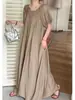 Vestido de Algodão Casual Europeu e Americano Transfronteiriço Plus Size Feminino de Caimento Solto para Férias na Praia de Verão, Adequado para Mulheres Plus Size e Grávidas