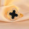 Anillo de Trébol de Cuatro Hojas de Oro Real Chapado en Cobre Reversible de Estilo Popular para Mujer Estilo Ins Moda Combinable Venta al por Mayor Decoración de Lujo Ligero