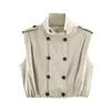 Atacado de fabricante de roupas femininas transfronteiriço 2026 estilo europeu e americano moderno solto de abotoamento duplo com pregas gola alta sem mangas colete trench coat