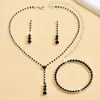 Moderna y Sencilla Cadena de Garras con Pedrería y Borla, Juego de Joyería de Collar, Pendientes y Pulsera, Joyería de Diamantes de una Sola Fila de Venta Caliente Transfronteriza para Mujeres