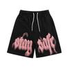 Calça Esportiva Rosa com Letras High Street Europeia e Americana Moda Verão Marca Americana Shorts Casuais Versáteis para Meninos e Meninas