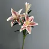 Lírio de Pétalas Duplas Retrô 3 Cabeças Pintura a Óleo Flor de Lírio Gradiente de Alta Qualidade Artificial Flor Falsa Lírio de Pétalas Duplas Eva