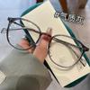 Gafas anti-luz azul de color marrón frío para miopía de mujer con montura redonda retro artística de grado ajustable para rostro pequeño, montura de gafas para hombre