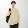 Camisetas de Manga Larga para Hombre de Otoño e Invierno, Algodón Puro de Peso Pesado, Camisetas Interiores, Holgadas, Casual, Versátiles, Tops Blancos para Hombre y Mujer