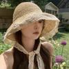 Sombrero de Paja con Cinta de Encaje Calado Estilo Hepburn para Mujer Verano Sombrero Grande Protector Solar y Sombrilla Sombrero de Paja de Pescador Sombrero para el Sol