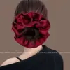 Elástico para el Cabello Elegante Estilo Francés Rojo Fruncido para Mujer, Nuevo Modelo 2025, Accesorio de Diadema Floral de Satín de Alta Gama