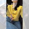 Suéter Cárdigan Chaqueta de Raccoon de Terciopelo Amarillo Retro Francés para Mujer Estilo Holgado Perezoso Ropa Exterior Top Tejido Primavera y Otoño