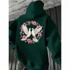 Sudadera con Capucha Exportación Transfronteriza Estampado Doble Flor Paloma Blanca Amazon Wish Una Pieza Al Por Mayor Temu