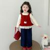 Conjunto para Meninas Estilo Coreano Estilo Estrangeiro Crianças Colete de Tricô Calça Wide Leg Conjunto de Três Peças Menininha Bebê Primavera e Outono Novo Estilo