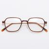 1203B Montura de gafas de acero plástico poligonal estilo coreano para mujer, ultraligera para miopía, titanio, color té, café, artística, retro, para estudiante