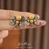 Pendientes Vintage de Plata con Aguja, Diamantes y Perlas, Diseño Floral, Pendientes Retro Exquisitos, Pendientes de Lujo Ligero de Alta Gama para Mujer