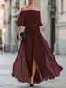 2026 Comércio Exterior Novo Verão Sexy Feminino Ombro a Ombro Plissado Chiffon Longo Vestido