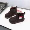 Sapatos de Bebê com Forro de Pelúcia Curta, Botas de Couro Estilo Coreano para Meninas, Botas Martin de Cano Médio para Crianças 3988