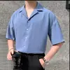 Camisa Masculina Casual Fresca de Seda Gelada com Caimento Leve, Resistente a Amassados, Gola Cubana, Manga Curta, Tendência ins