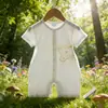 26 Romper Delgado de Manga Corta para Bebé de Verano Transpirable de un Solo Lado Sin Costuras Bordado Romper de Verano para Bebé Traje para Gatear 73~90 #