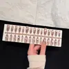 Uñas Vestibles de Polca de Café Gris y Estrella de 30 Piezas con Cuentas de Vidrio y Efecto Ojo de Gato, Nuevas Puntas de Uñas Pre-hechas al por Mayor