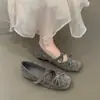 Aumento interno de altura de 3 cm, zapatos Mary Jane poco profundos de puntera cuadrada estilo hada con lunares suaves estilo francés para mujer