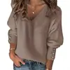 Europa e Estados Unidos transfronteiriço Amazon primavera 2025 novo feminino solto manga longa camiseta feminina gola V suéter cor sólida top