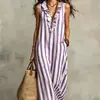 2026 Sitio Web Independiente Europeo y Americano Amazon Aliexpress Nuevo Vestido Largo Estampado Rayado de Mangas Acampanadas Estilo Bohemio Primavera y Verano