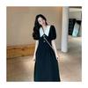 Vestido estilo Hepburn 2024 com manga bufante, estilo francês, feminino, verão, saia elegante, cintura alta, retrô, preto, gola boneca
