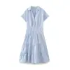Comercio Exterior Transfronterizo al por Mayor Verano Nuevo Moda Estilo Europeo y Americano Bordado Hueco Camisa de Manga Corta Estilo Vestido Largo para Mujer