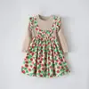 Vestido de Manga Larga con Lazo para Niñas de 2-8 Años de Primavera y Otoño, Vestido Floral de Moda, Dulce, Lindo y Elegante