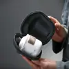 Juego de té de porcelana blanca Dehua con tetera y cuatro tazas, portátil para uso en exteriores, un regalo lujoso y de alta gama
