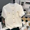 Camisa de Punto de Seda de Hielo Wzxsk para Mujer de Manga Corta 2026 Nuevo Estilo de Verano Estilo Pequeño Fragante Camiseta Blanca Moda Versátil para Mujer