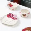 Conjunto de Louça de Cerâmica Série Urso Maçã Desenho Animado para Uso Doméstico, Louça para Uma Pessoa, Pratos, Tigelas, Pratos Rasos, Copos, Atacado