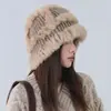 Sombrero de Cubo de Pelo Esponjoso que Hace que tu Cara se Vea Más Pequeña, Gorro de Punto de Pelo de Conejo para Mujer, Sombrero Cálido de Otoño e Invierno, A Prueba de Frío