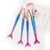 Set de Pinceles de Maquillaje Color Gradiente Sirena Transfronterizo Versión Electroplateada de 4 Piezas Pincel para Polvos Pincel para Sombras de Ojos Pincel para Cejas Pincel de Maquillaje