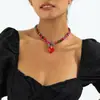 Colar Pingente Coração de Pedra Irregular Colorida Dopamina Estilo Menina Doce Cool Picante Moda Temperamento Corrente de Clavícula