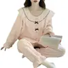 Pijama de Terciopelo Coral para Mujer, Estilo Princesa Otoño e Invierno, Forro Polar, Espesado, Encaje, Manga Larga, Cálido, Conjunto de Ropa para el Hogar para Mujer