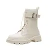 Botas Martin de Cuero Suave para Mujer, Botas de Media Caña 2026 Nuevo Otoño/Invierno Blancas con Felpa Interior, Tacón Grueso, Suela Gruesa, Botas Cortas, Botas para Motociclista