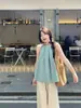 Top Regata Feminino Doce e Pequeno com Gola Halter Sem Mangas, Novo Estilo Verão 2026, Casual com Design Plissado, Elegante e Emagrecedor, Modelo Soltinho