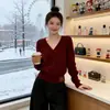 Suéter de punto de manga larga con cuello en V estilo francés para mujer, nueva colección otoño 2026, de alta gama, versátil, adelgazante, elegante y favorecedor